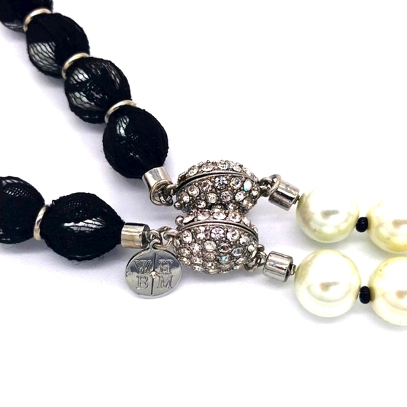 White House Black Market Faux Pearl Rhinestone 2 Piece Necklace Set $90 - Picture 5 of 9